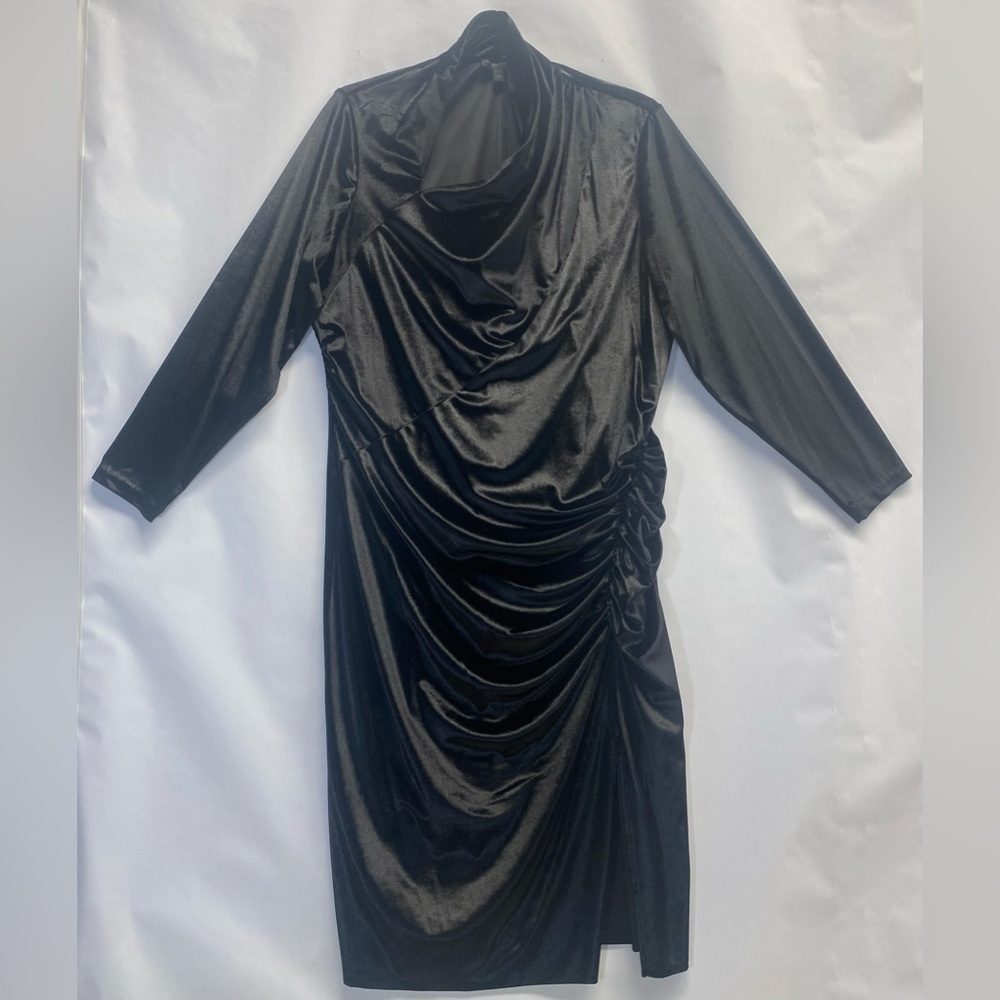 Donna Karan Black Velvet Draped Dress